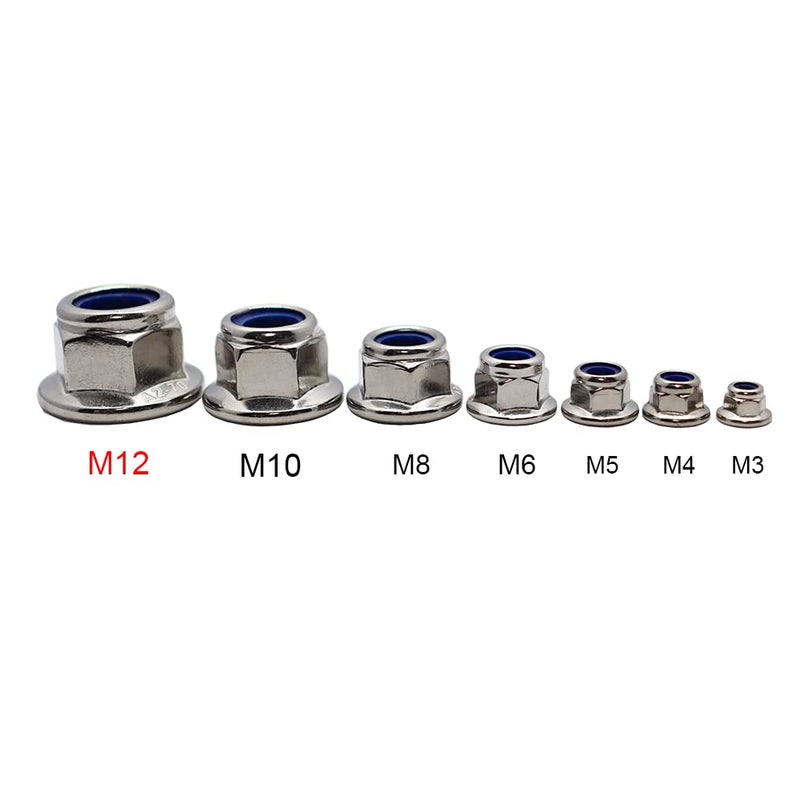 STORMCUBE M12x1.75mm DIN6926 Flange Nylon Lock Nuts 10 Pack 304 Stainless Steel Hex Locknuts Full Thread for Industrial Construction Fasteners - Image 3
